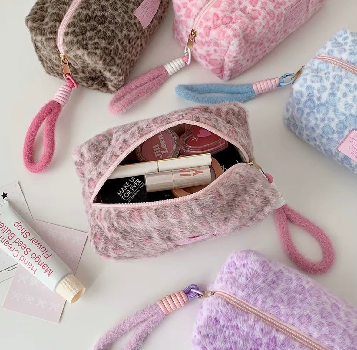 Leopard Plush Cosmetic Bag