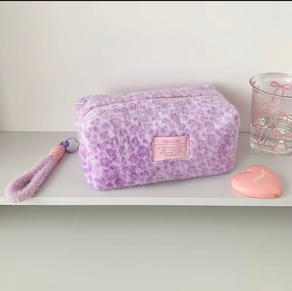 Leopard Plush Cosmetic Bag
