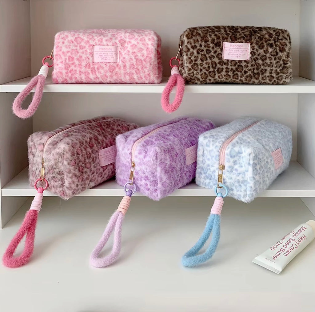 Leopard Plush Cosmetic Bag