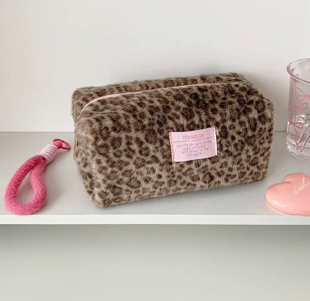 Leopard Plush Cosmetic Bag