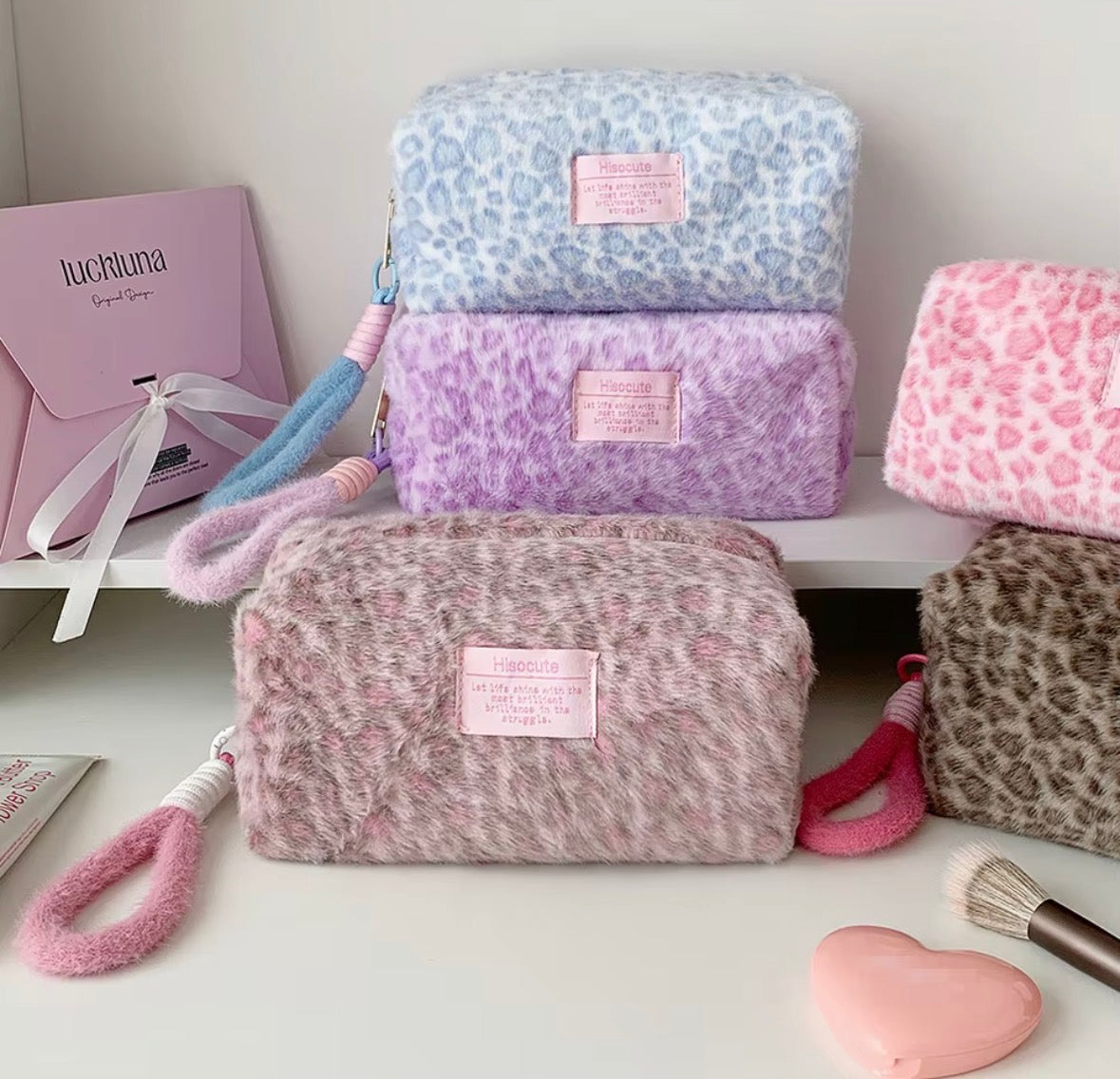 Leopard Plush Cosmetic Bag