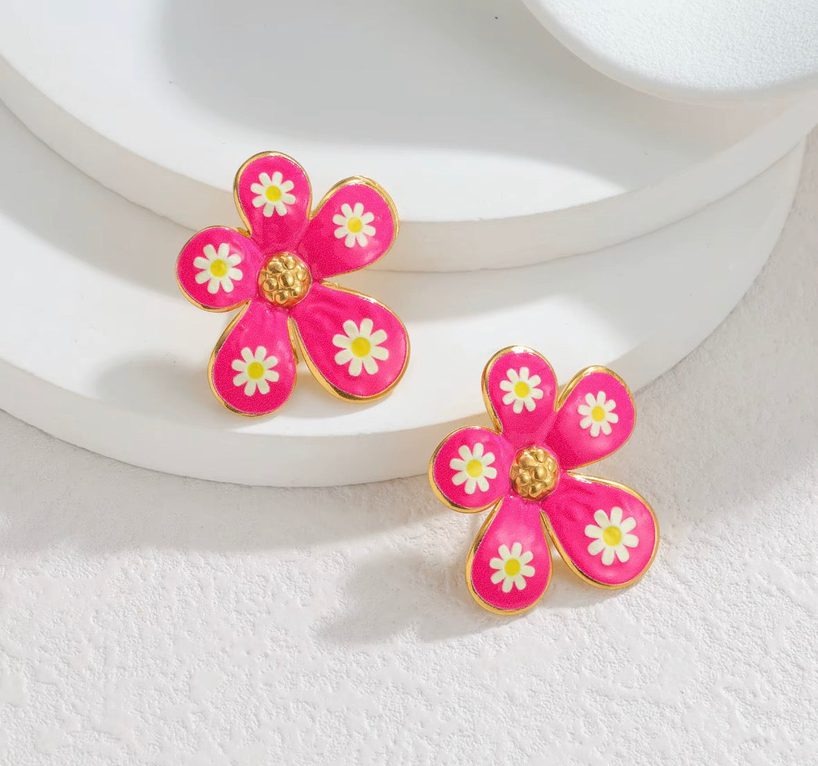 Pink Flower Earrings