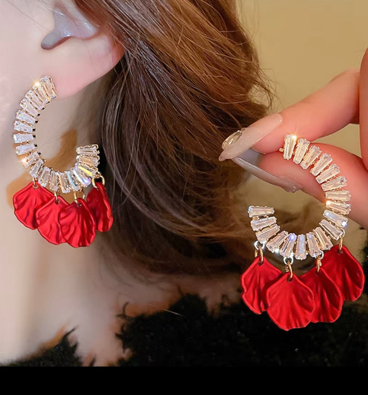 C Shaped Petal Tassel Earrings