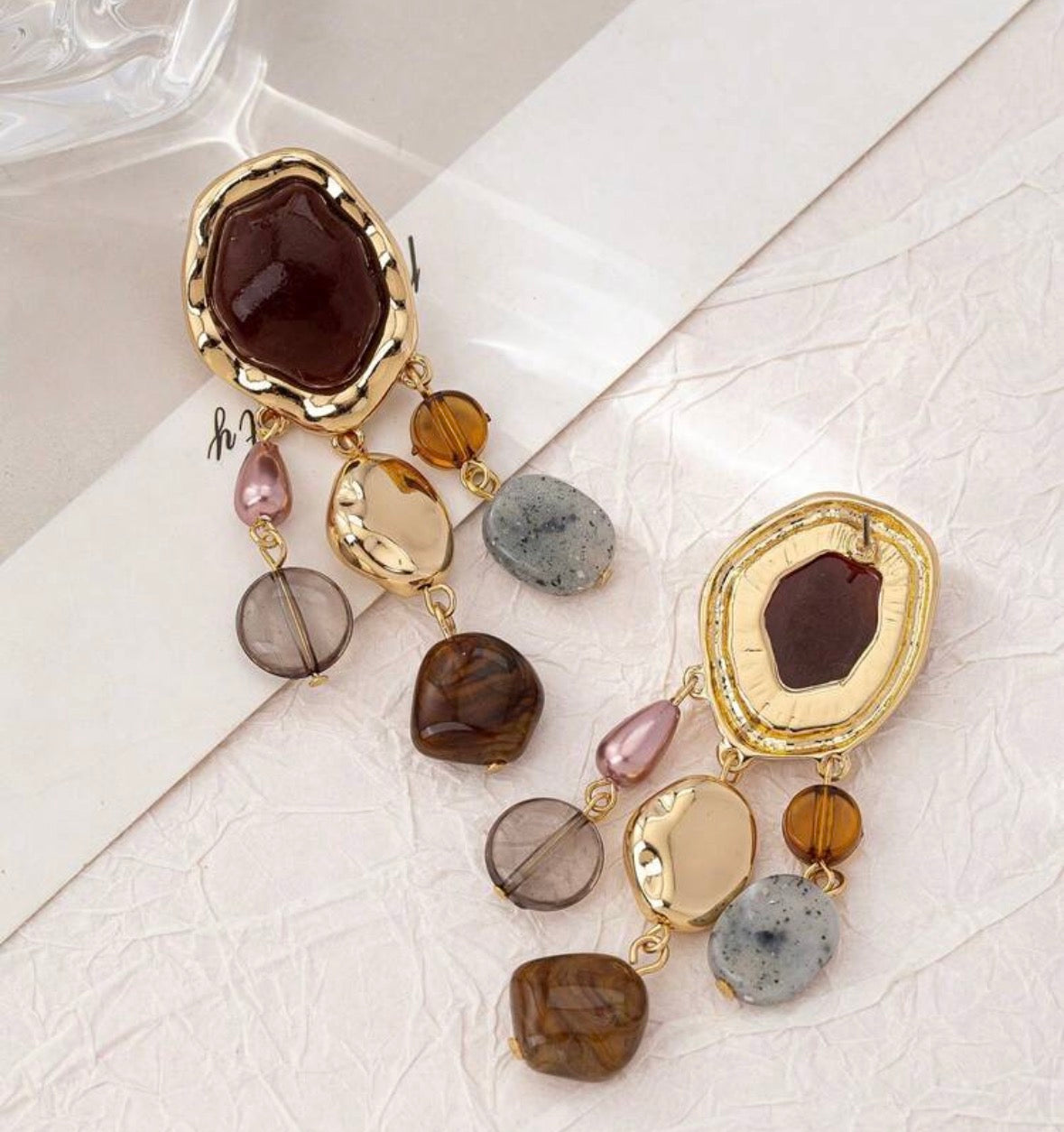 Brown Beaded Dangle Earrings