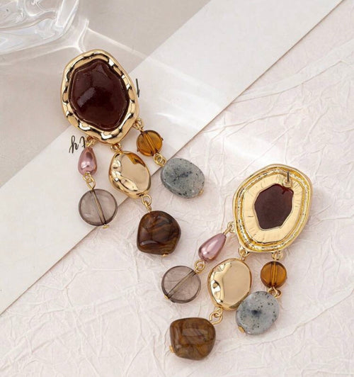 Brown Beaded Dangle Earrings