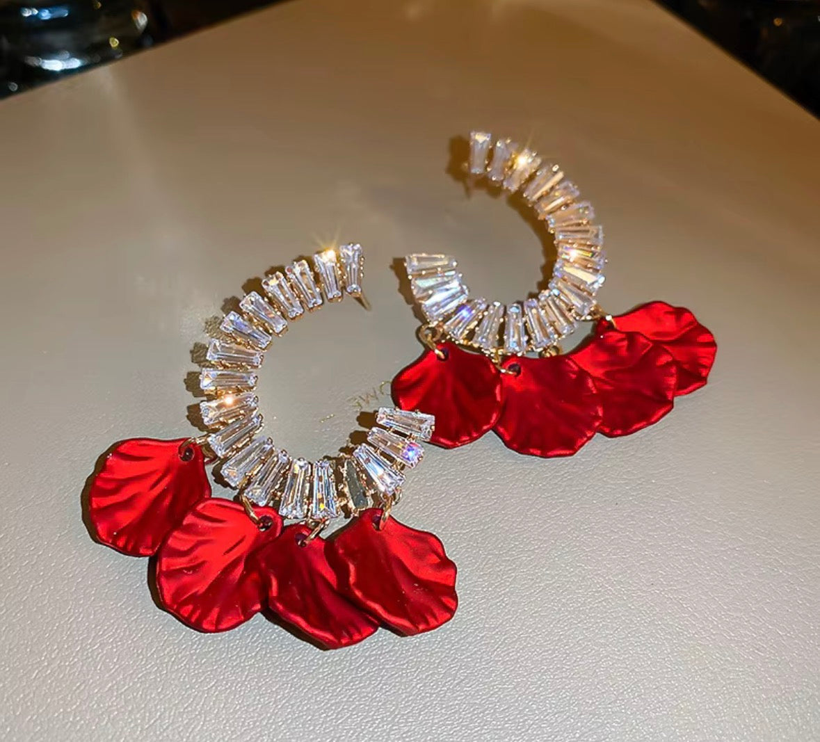 C Shaped Petal Tassel Earrings