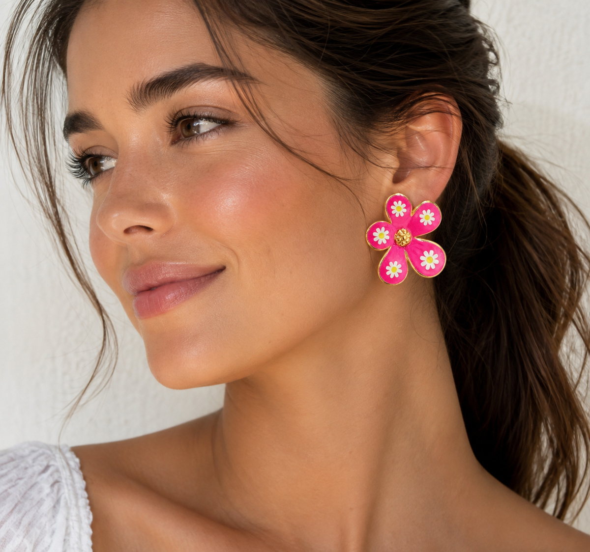 Pink Flower Earrings