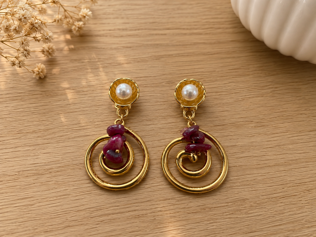 Gold Spiral Earrings With Pearls