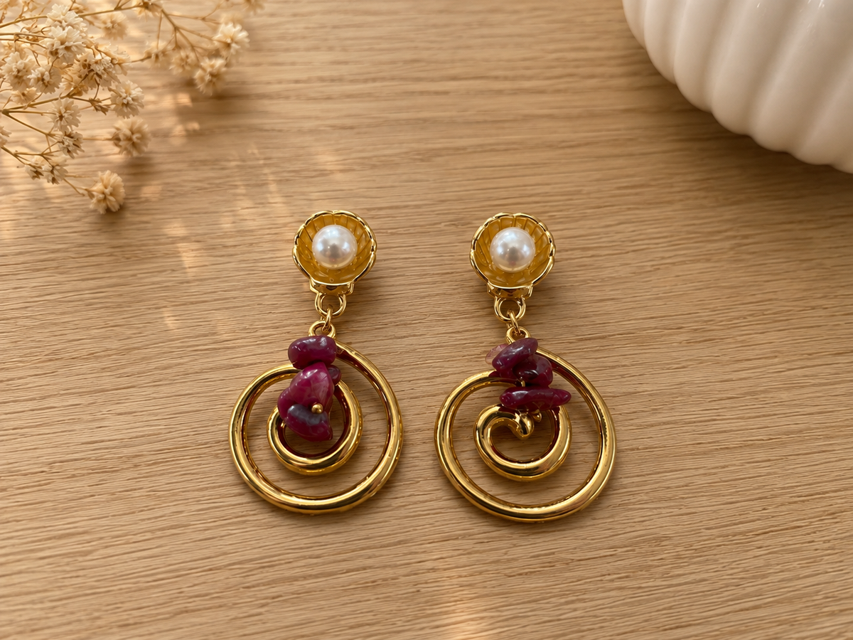 Gold Spiral Earrings With Pearls