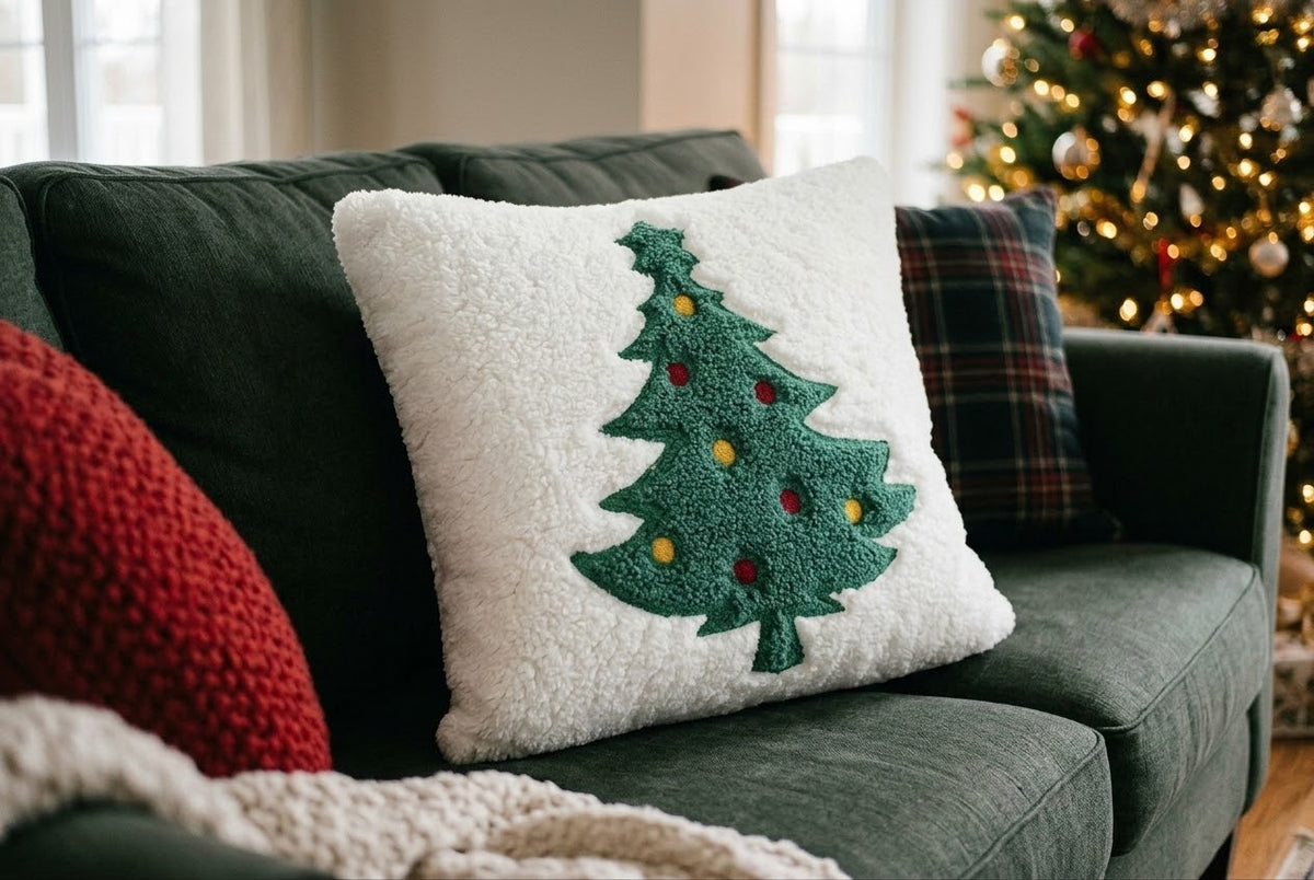 Green And White Christmas tree Cushion