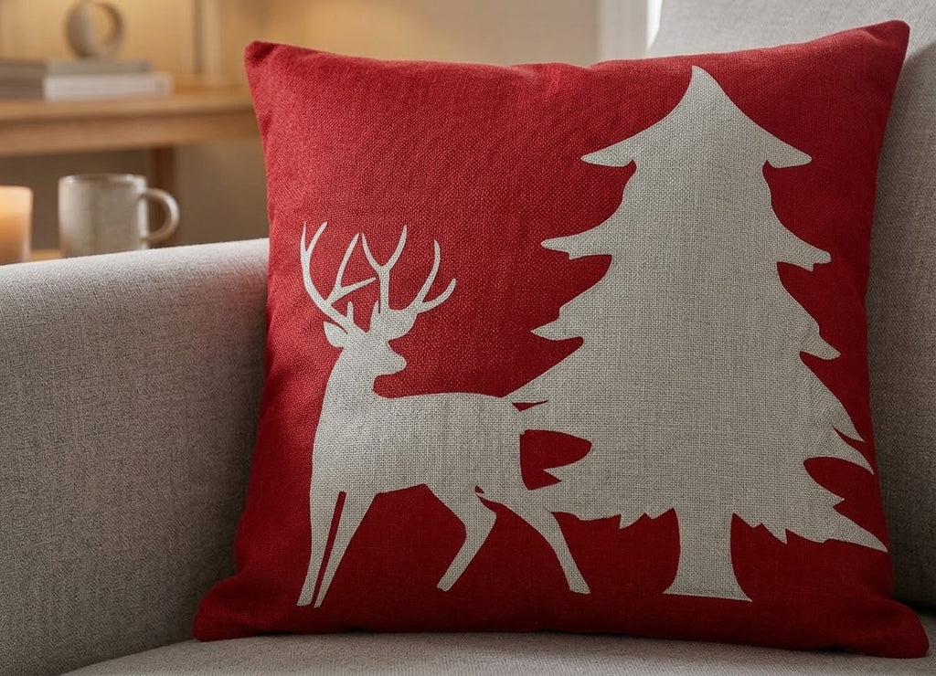 Reindeer and Tree Christmas Cushion